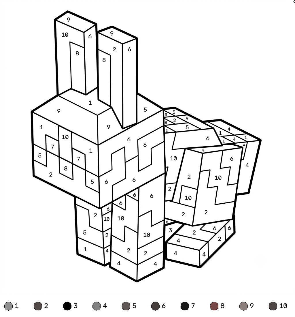 páginas para colorear detalladas de Rabbit Minecraft coloring by numbers