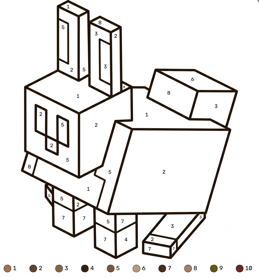 páginas para colorear imprimibles gratis Rabbit Minecraft coloring by numbers