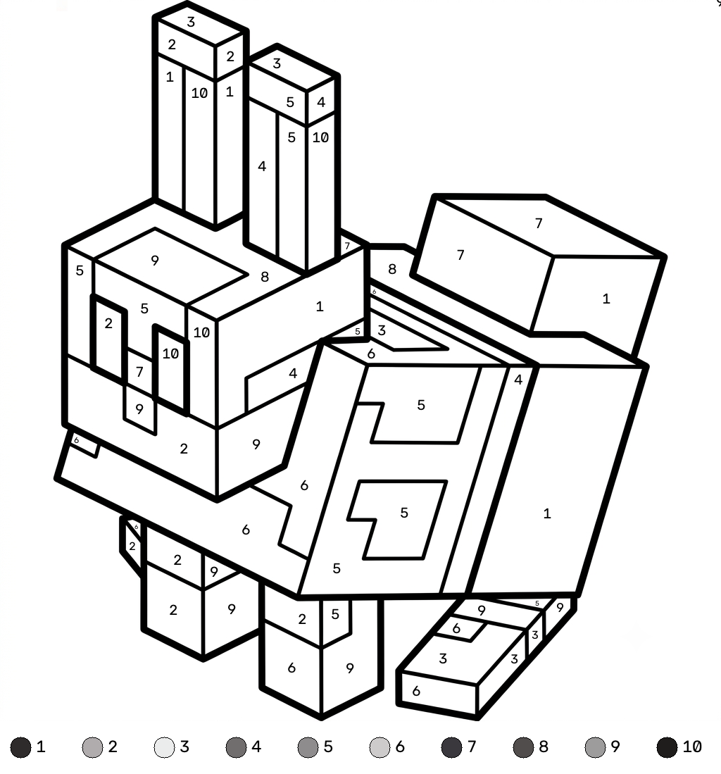 páginas para colorear kawaii lindas Rabbit Minecraft coloring by numbers