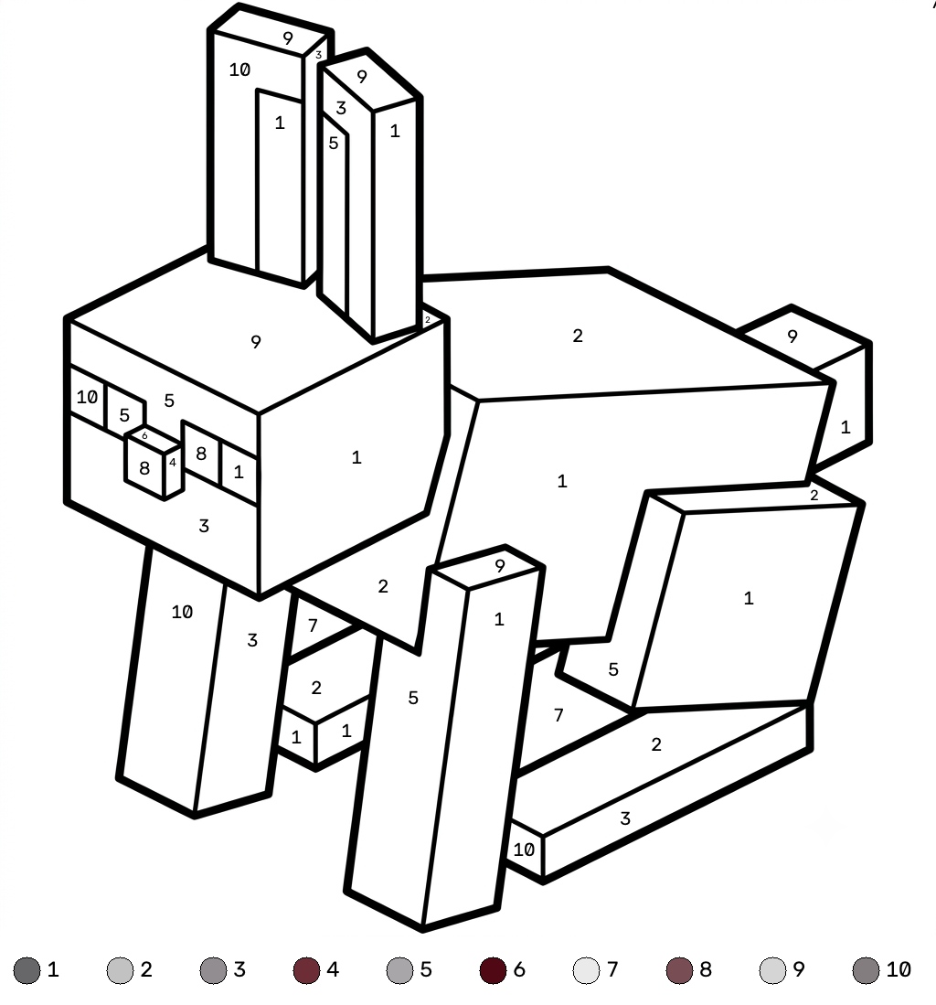 páginas para colorear gratis Rabbit Minecraft coloring by numbers para niños