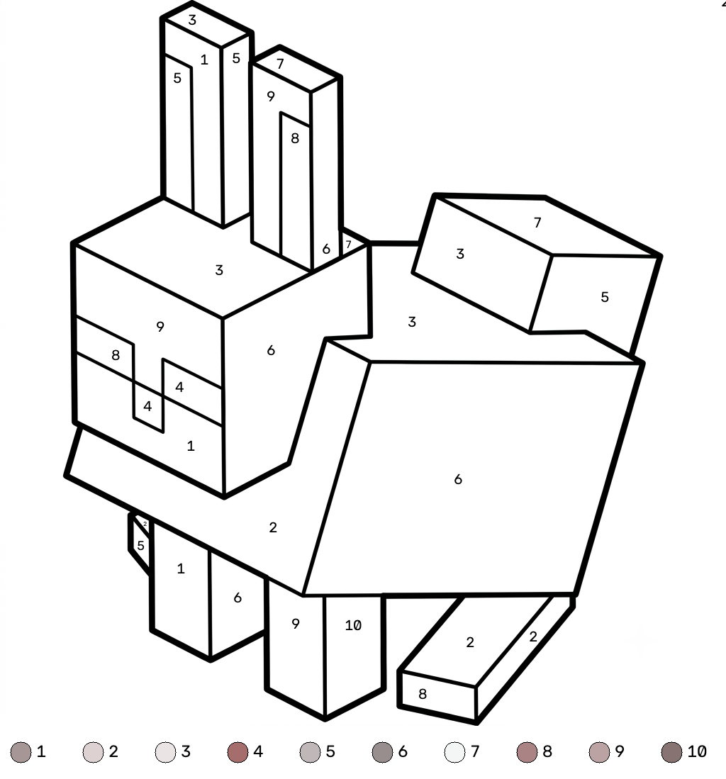páginas para colorear para adultos Rabbit Minecraft coloring by numbers