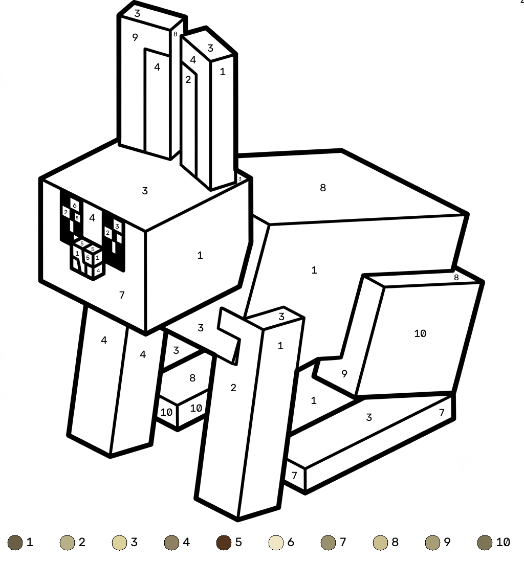 Rabbit Minecraft coloring by numbers páginas para colorear imprimibles