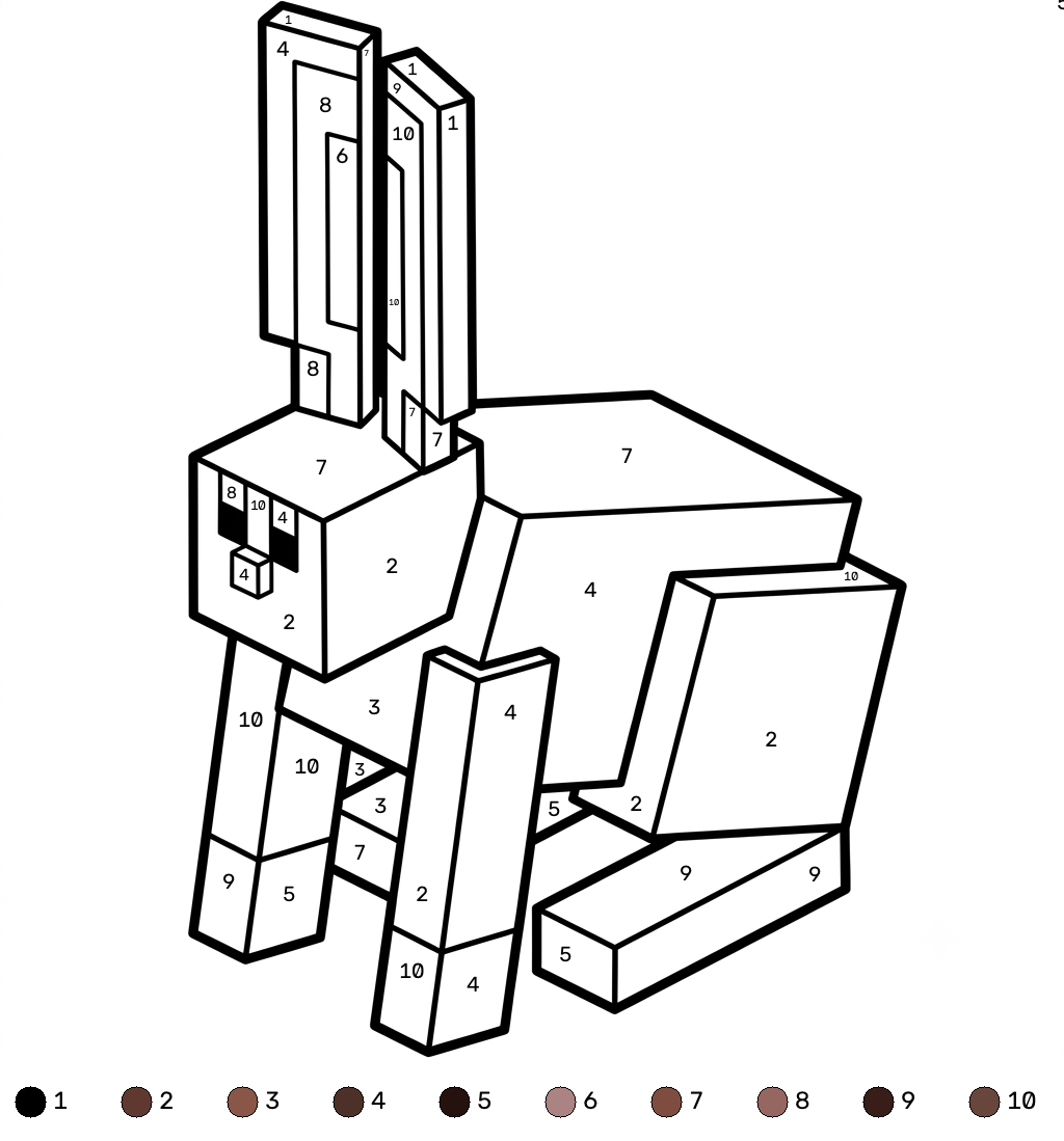 Rabbit Minecraft coloring by numbers adornos para colorear