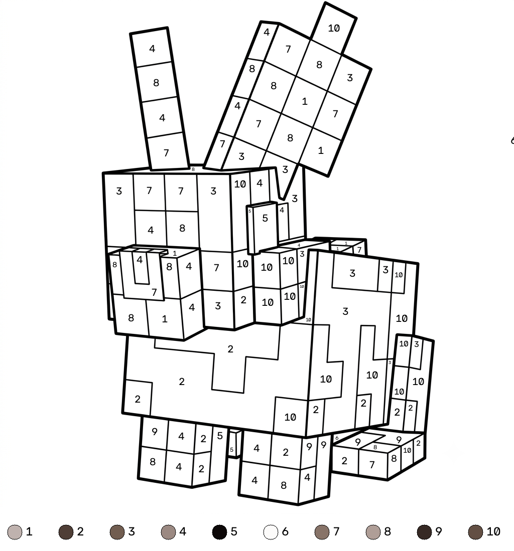 páginas para colorear Rabbit Minecraft coloring by numbers imprimibles