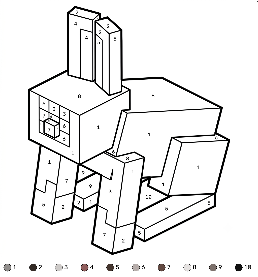 páginas para colorear para niños Rabbit Minecraft coloring by numbers