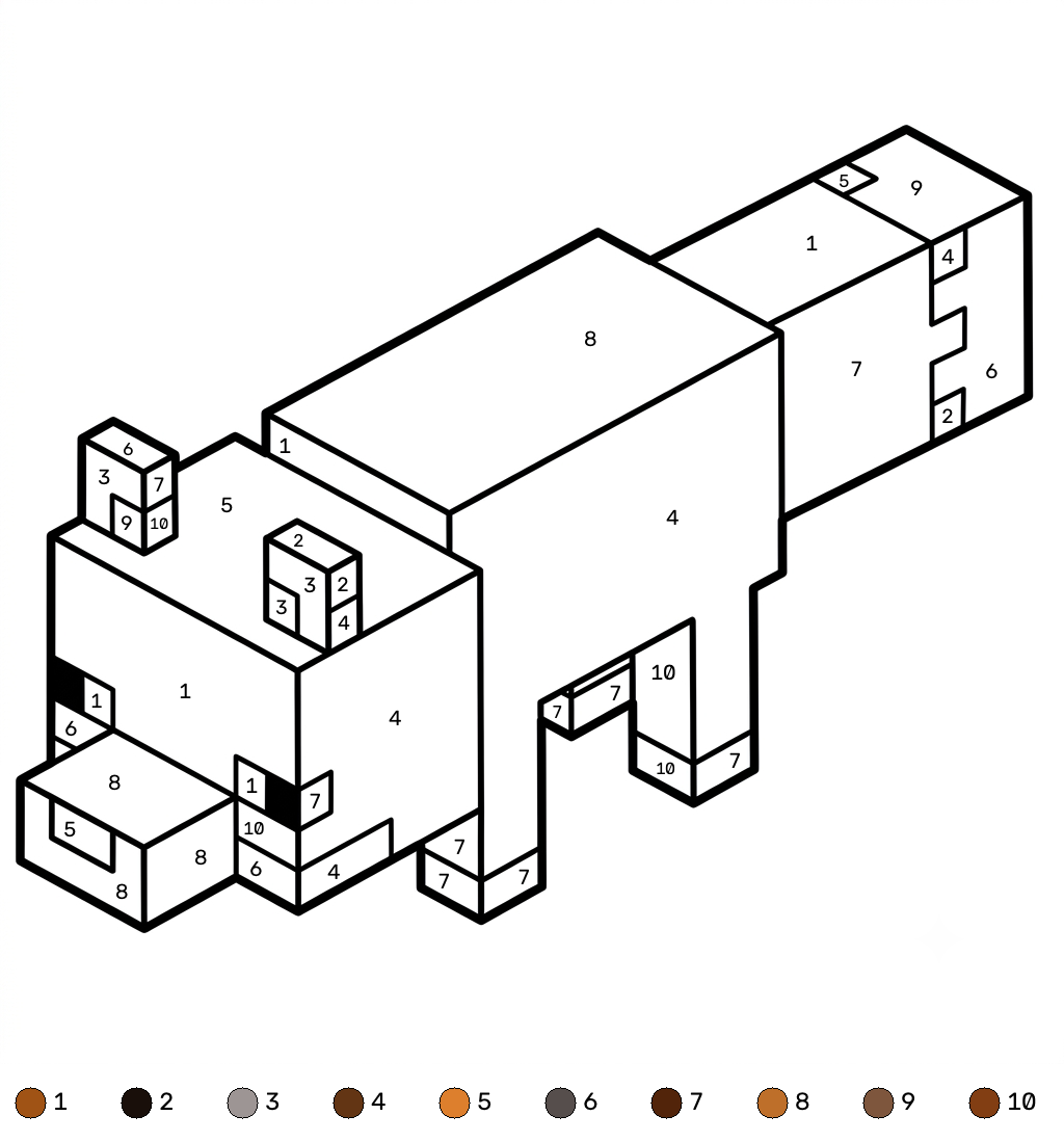 páginas para colorear imprimibles Red Fox Minecraft coloring by numbers para adultos