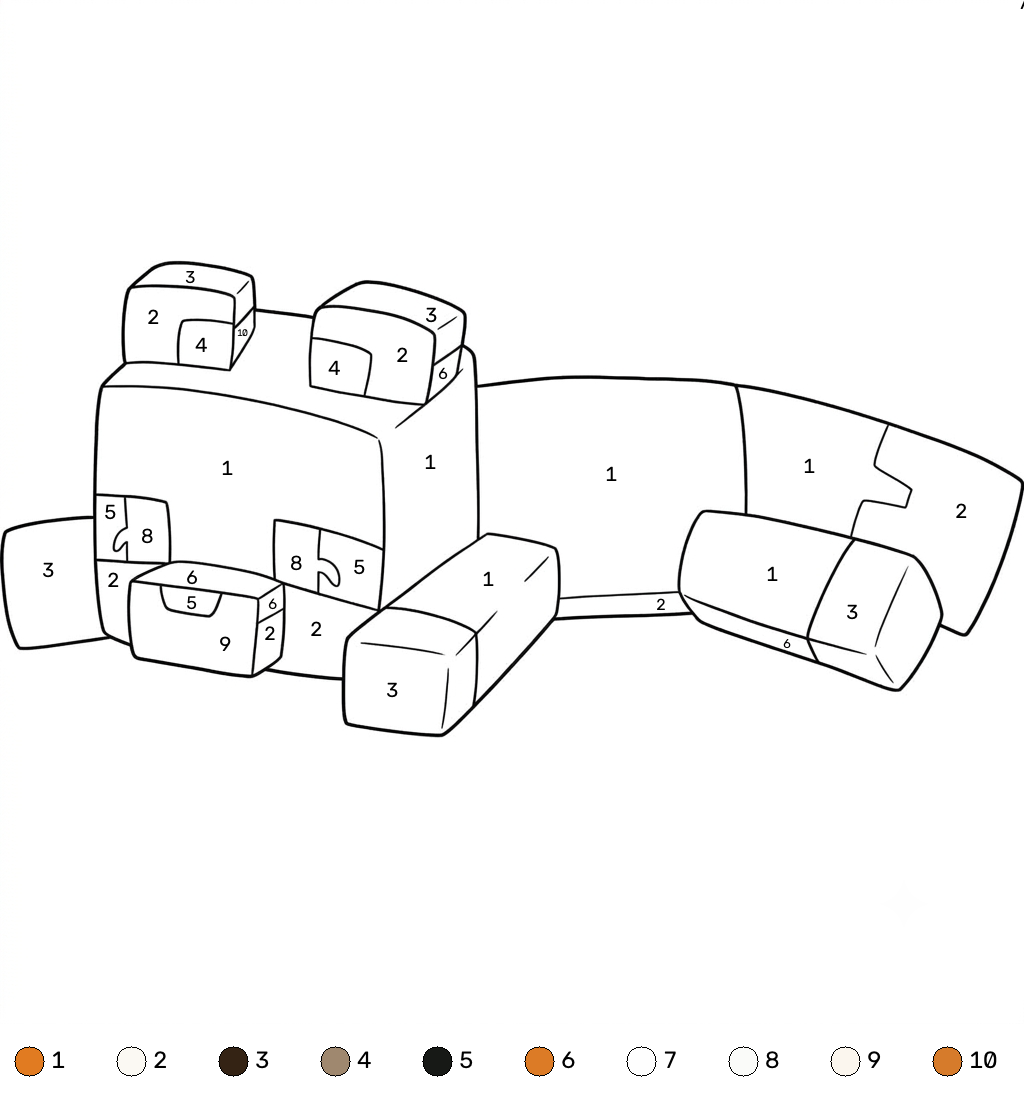 Red Fox Minecraft coloring by numbers para colorear