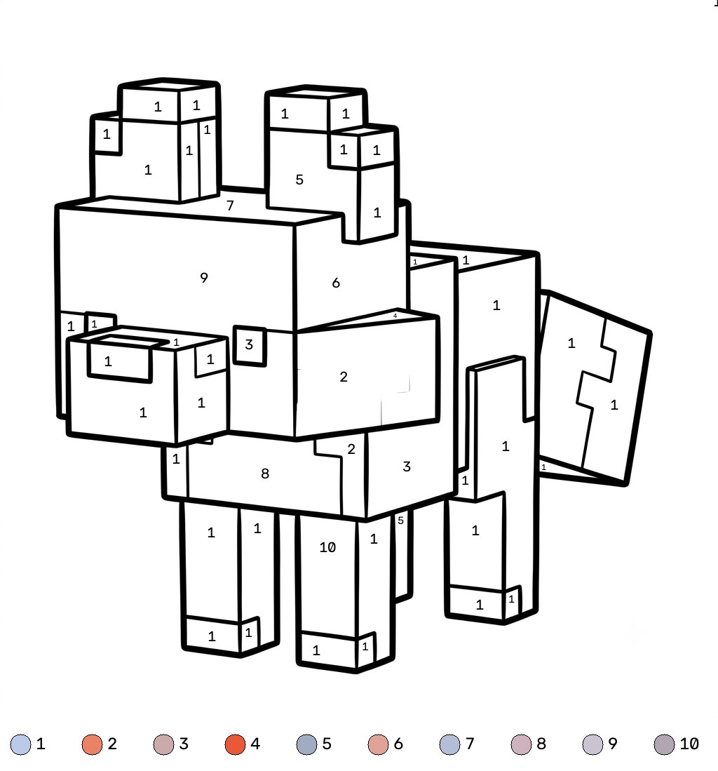 Red Fox Minecraft coloring by numbers páginas para colorear gratis