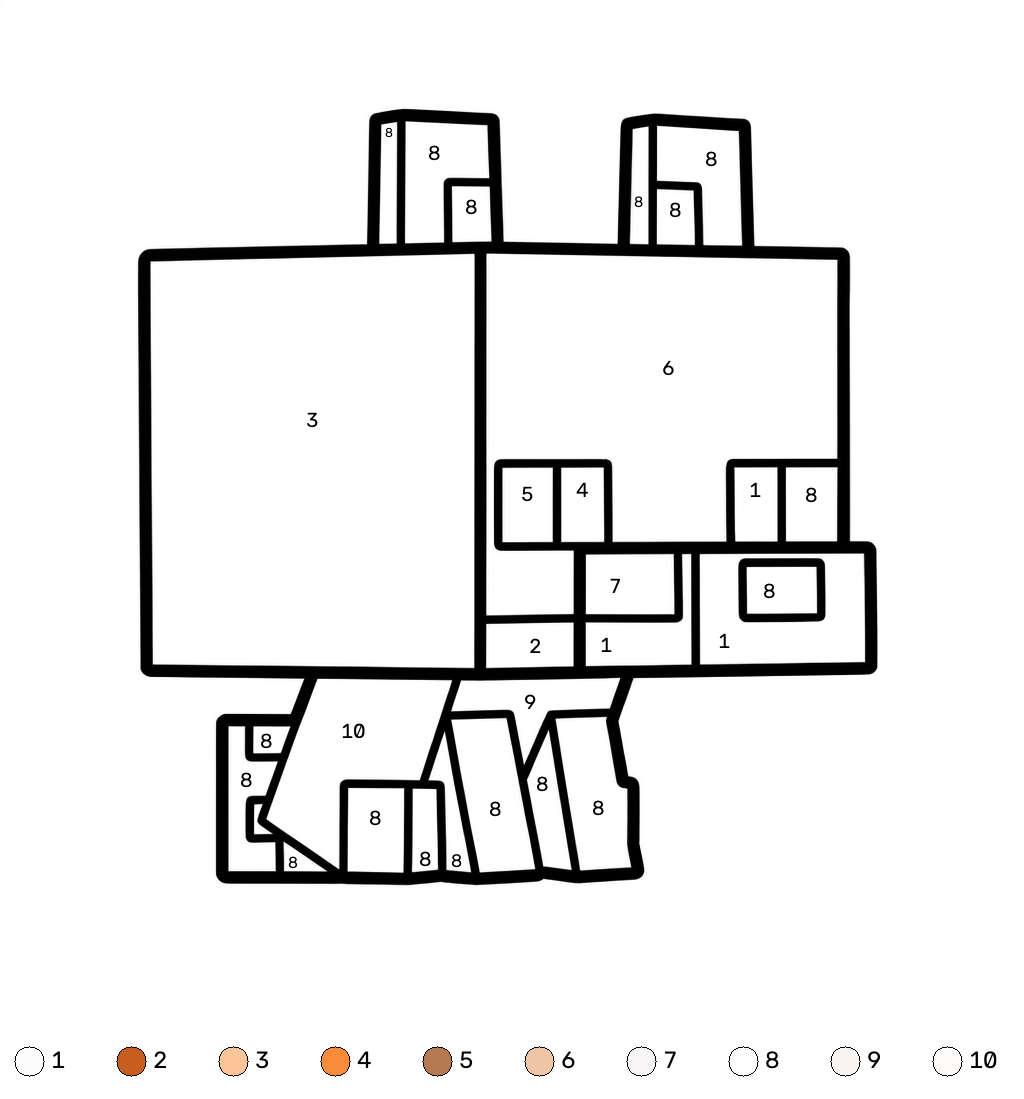 Red Fox Minecraft coloring by numbers páginas para colorear para imprimir