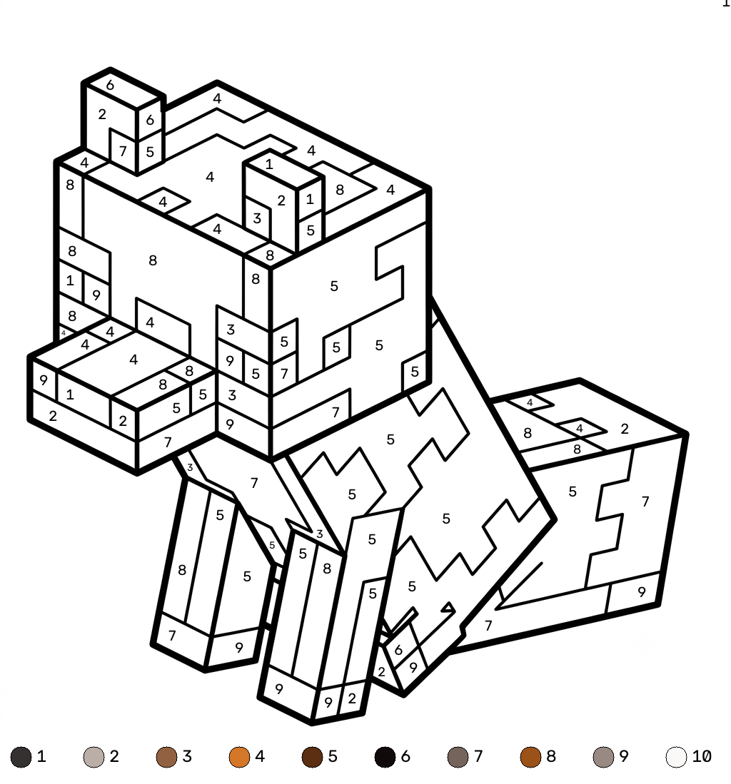 páginas para colorear para niños Red Fox Minecraft coloring by numbers