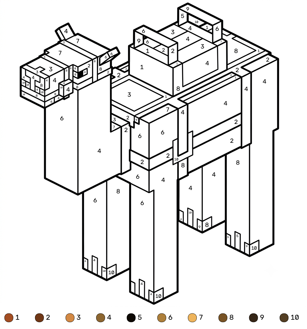 páginas para colorear imprimibles Saddled Camel Minecraft coloring by numbers