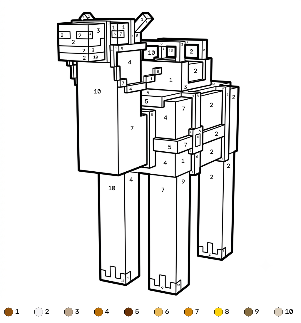 páginas para colorear de preescolar Saddled Camel Minecraft coloring by numbers