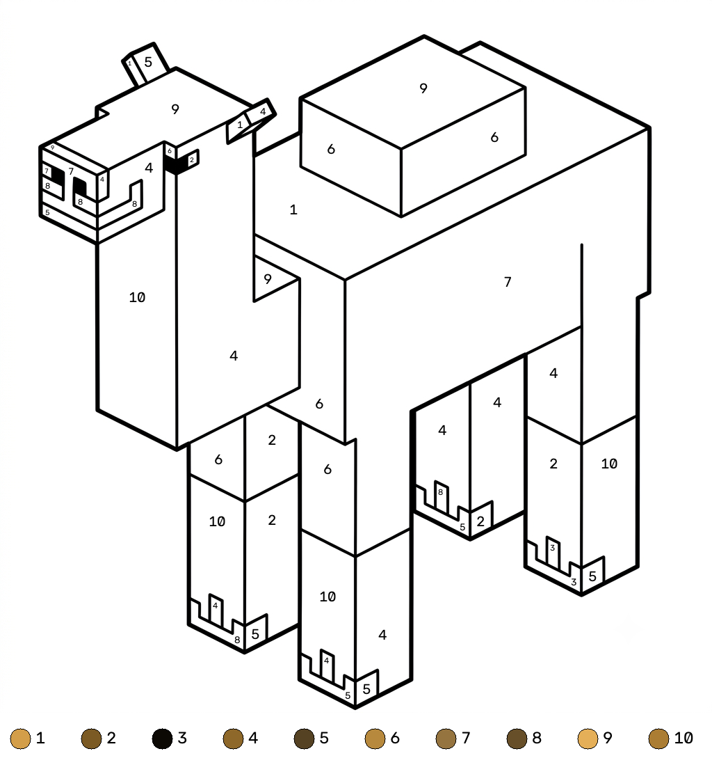 páginas para colorear kawaii lindas Saddled Camel Minecraft coloring by numbers