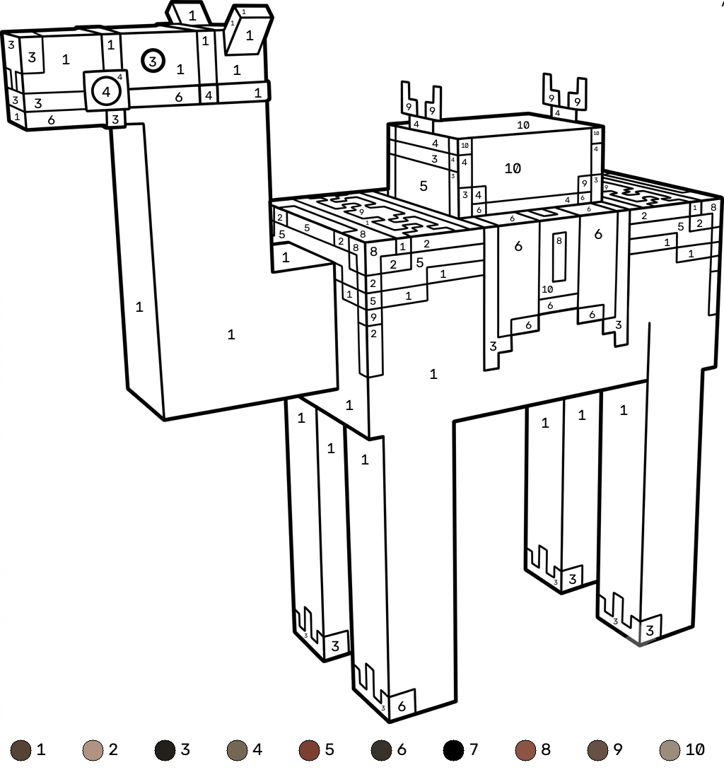 páginas para colorear gratis Saddled Camel Minecraft coloring by numbers para adultos