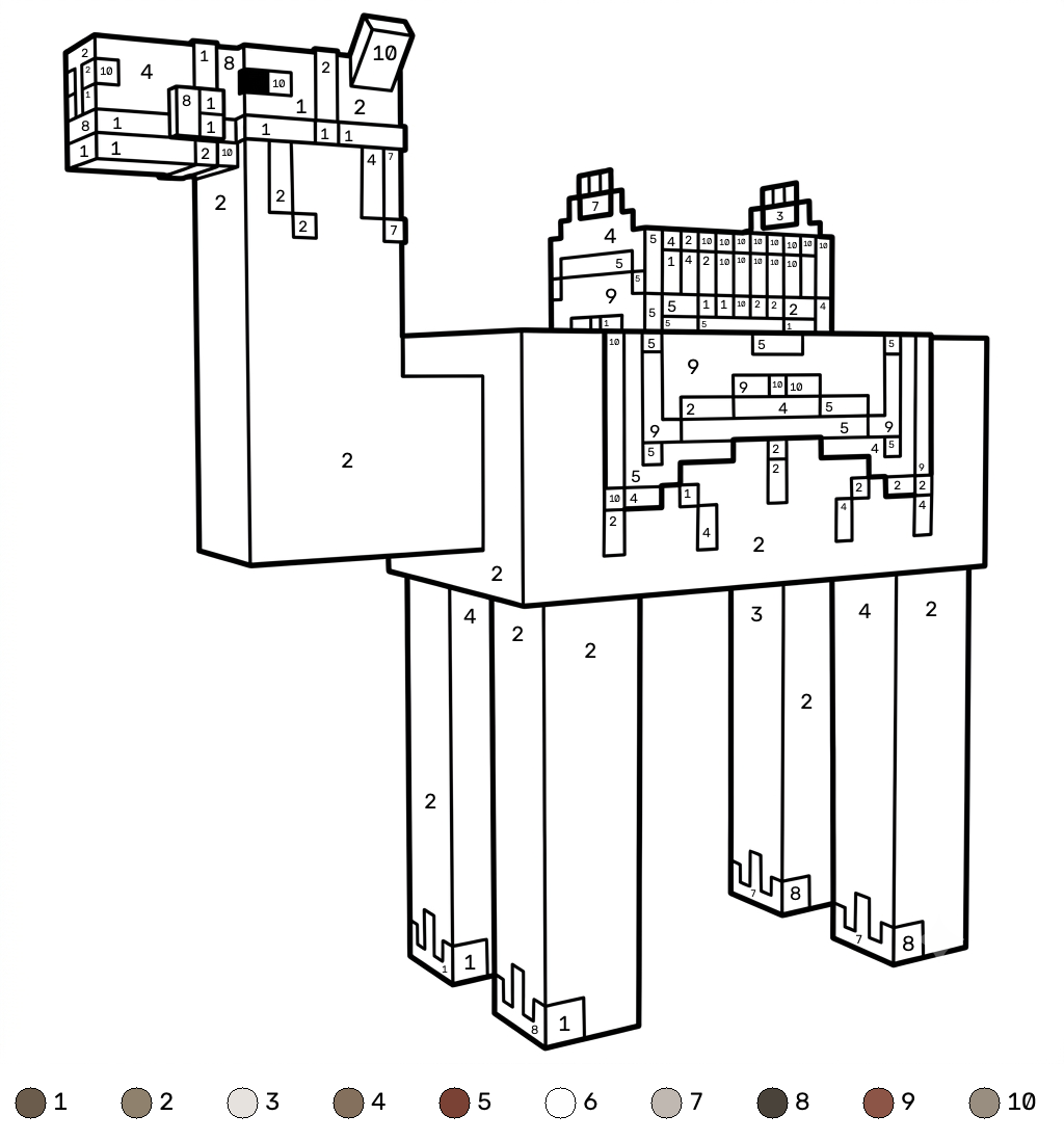 páginas para colorear fáciles de Saddled Camel Minecraft coloring by numbers
