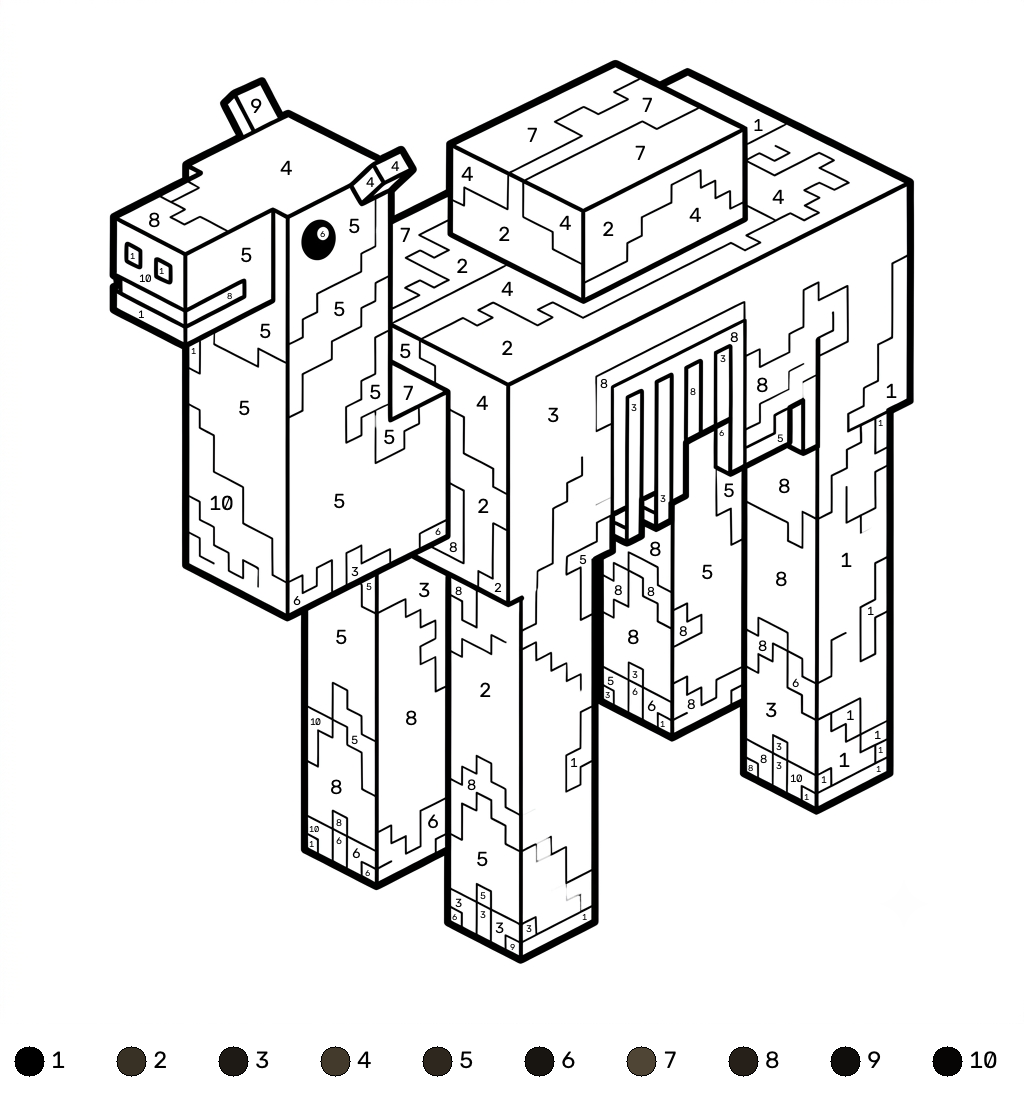 páginas para colorear Saddled Camel Minecraft coloring by numbers imprimibles gratis