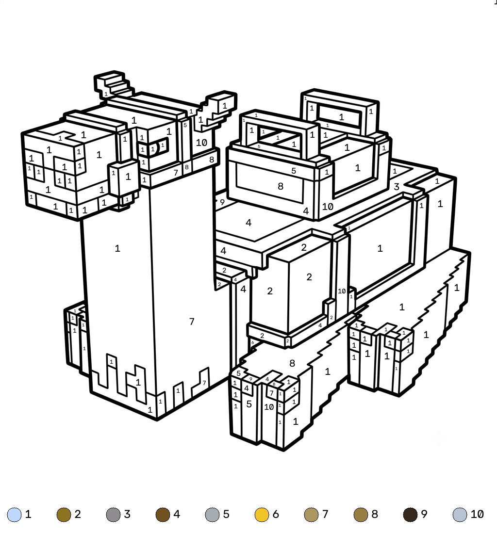 páginas para colorear Saddled Camel Minecraft coloring by numbers imprimibles