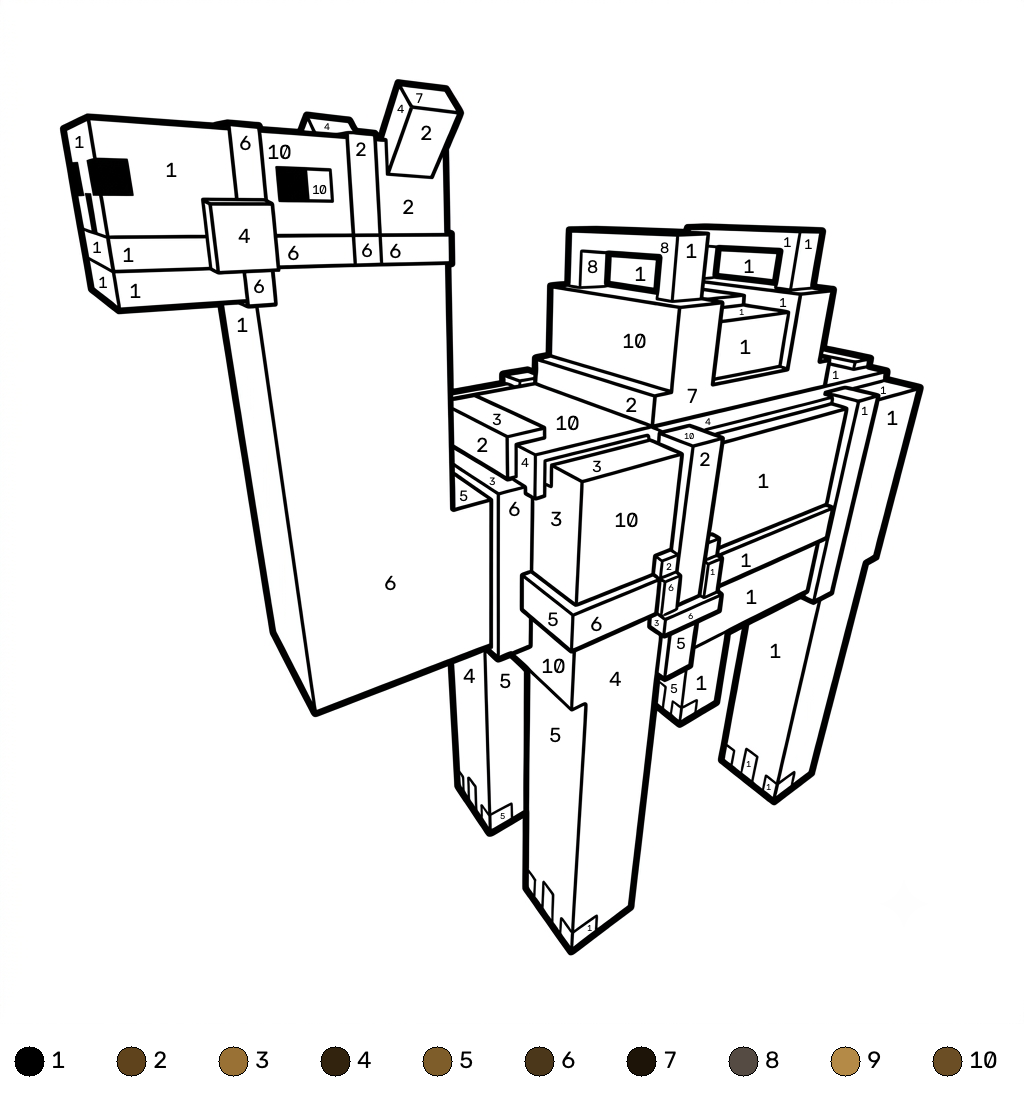 Saddled Camel Minecraft coloring by numbers páginas para colorear para adultos