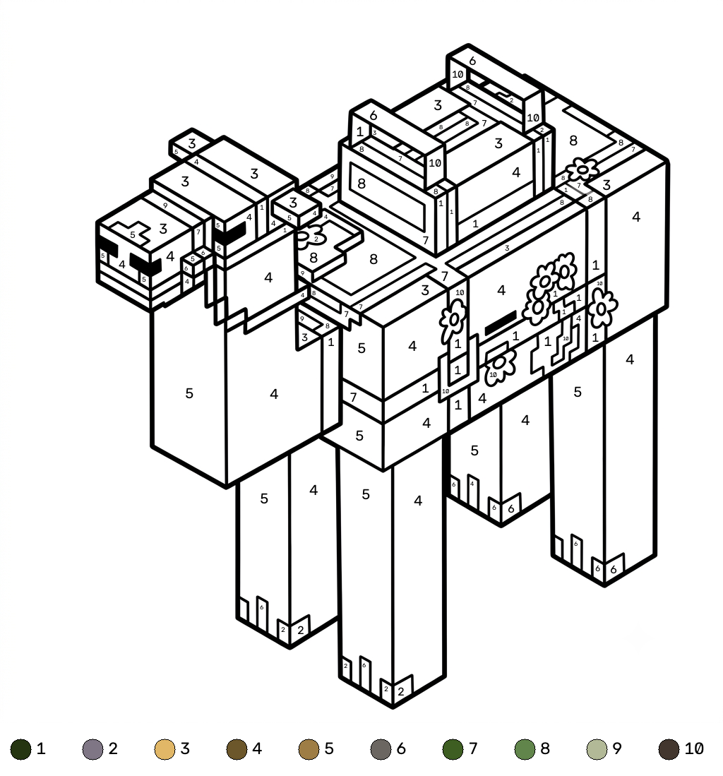 Saddled Camel Minecraft coloring by numbers páginas para colorear para niños