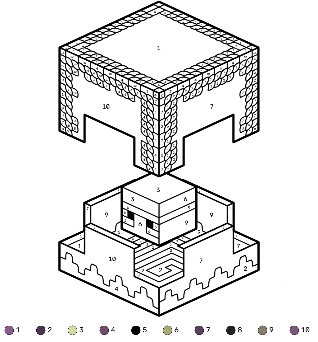 Shulker Minecraft coloring by numbers páginas para colorear para adultos pdf