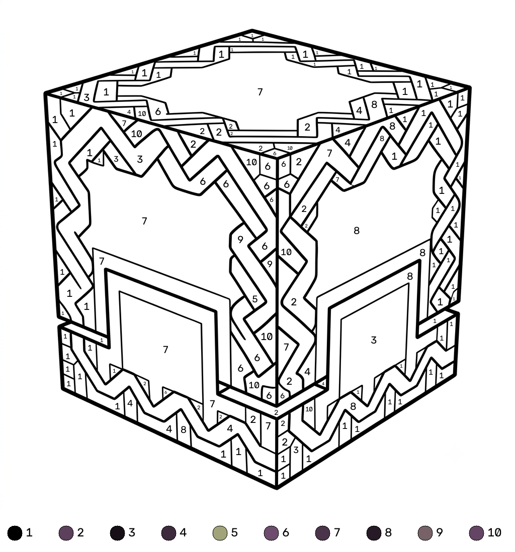 niños Shulker Minecraft coloring by numbers páginas para colorear