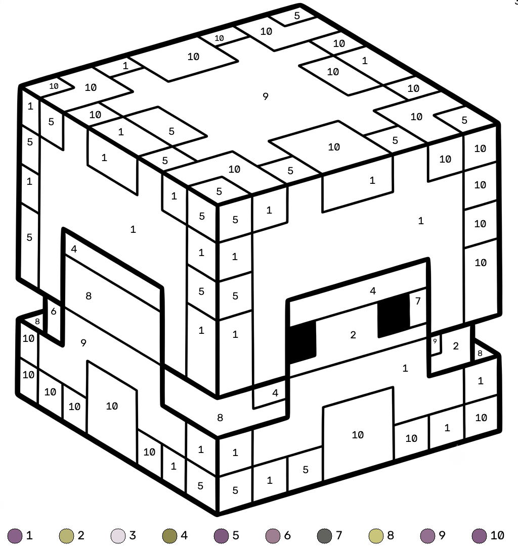 páginas para colorear imprimibles Shulker Minecraft coloring by numbers