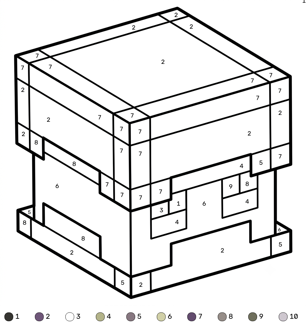 Shulker Minecraft coloring by numbers páginas para colorear para niños