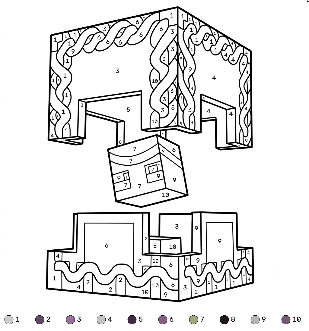 páginas para colorear gratis para adultos Shulker Minecraft coloring by numbers