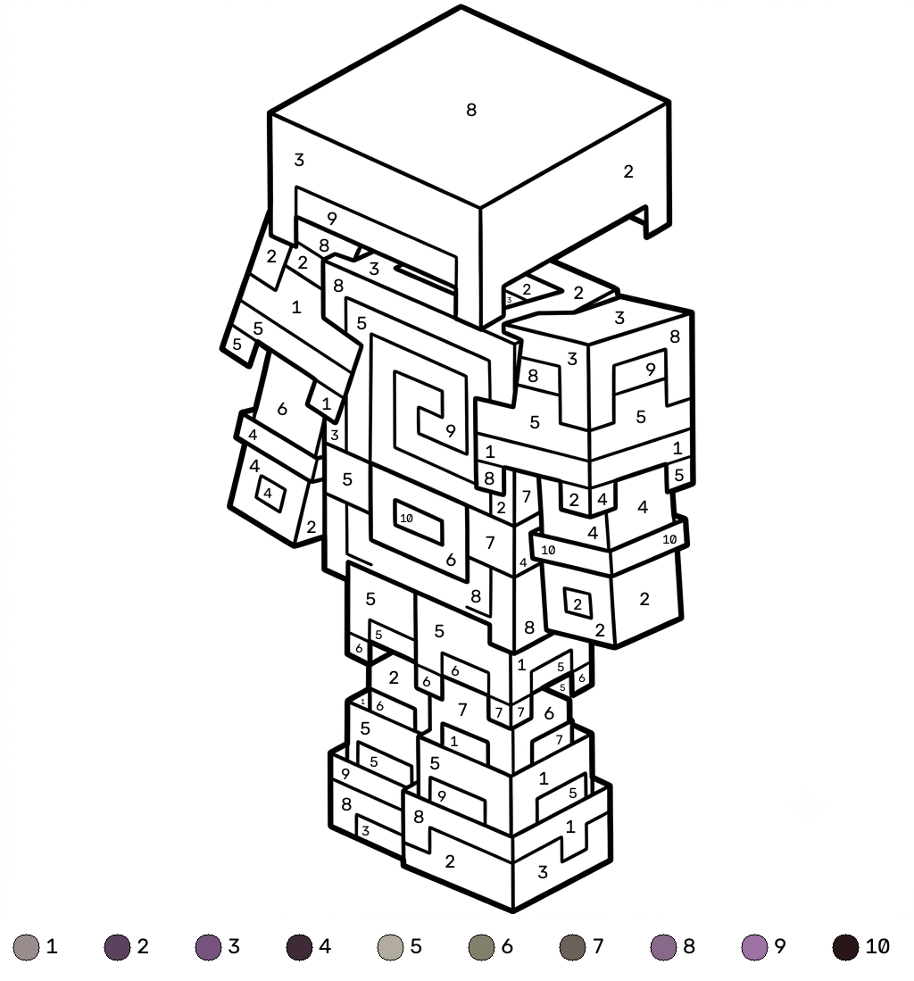 Shulker Minecraft coloring by numbers páginas para colorear pdf