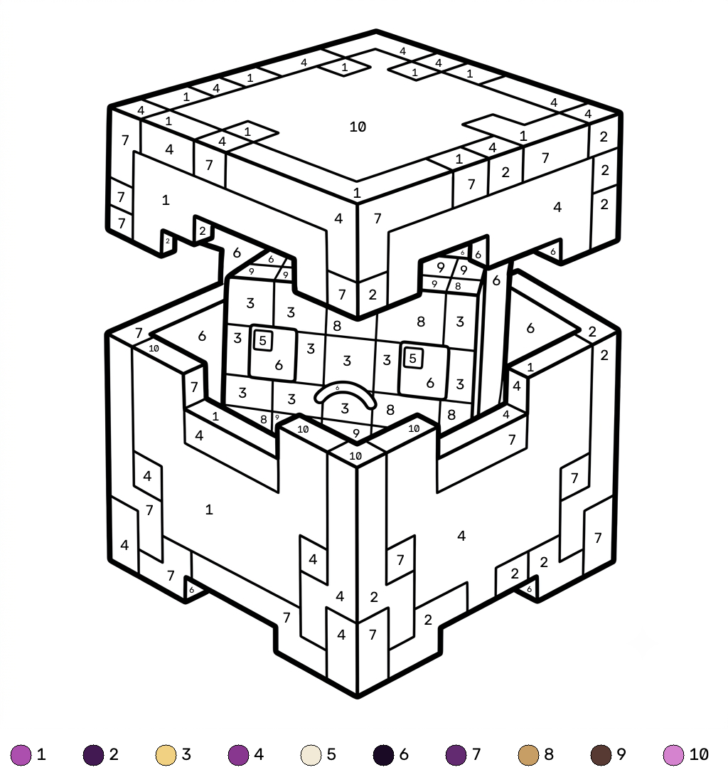 Shulker Minecraft coloring by numbers páginas para colorear fáciles