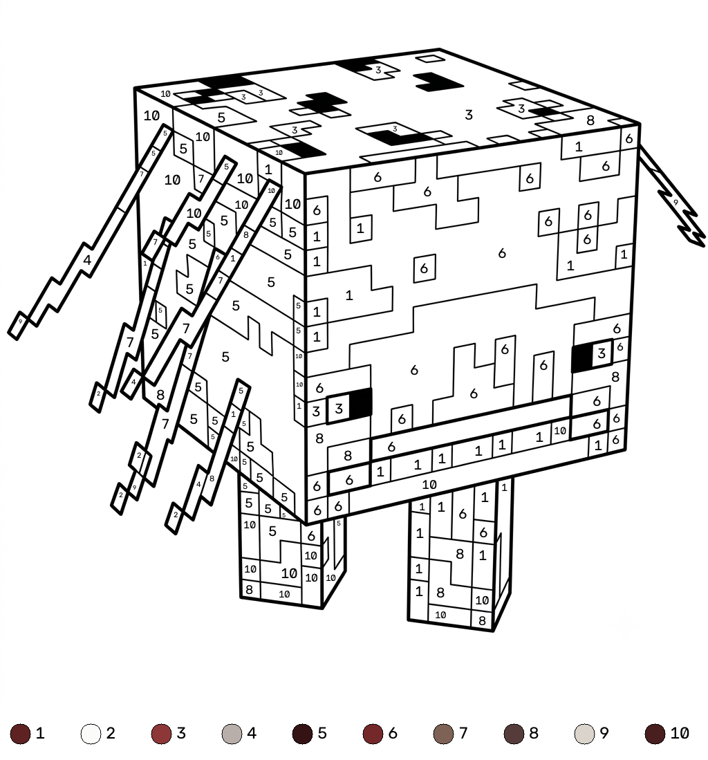Strider Minecraft 21 páginas para colorear gratis para adultos Strider Minecraft coloring by numbers