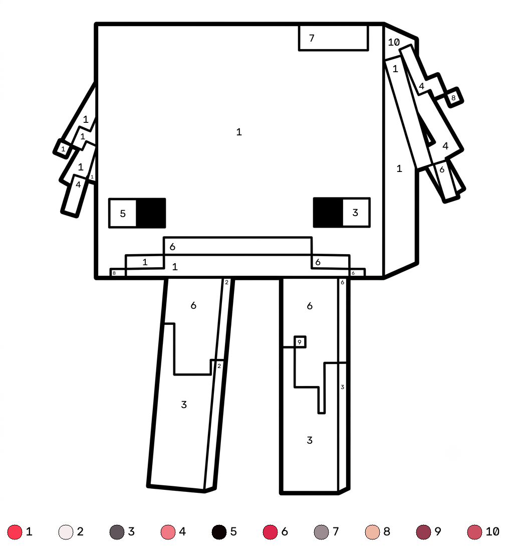 Strider Minecraft 19 páginas para colorear imprimibles Strider Minecraft coloring by numbers 1