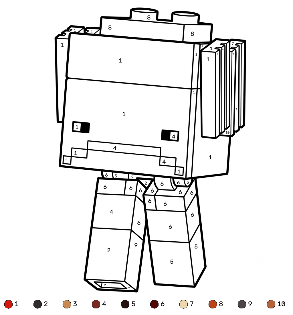 Strider Minecraft 16 páginas para colorear Strider Minecraft coloring by numbers