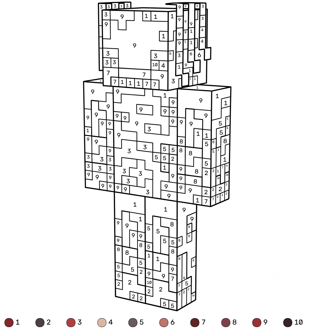 Strider Minecraft 15 páginas para colorear imprimibles Strider Minecraft coloring by numbers