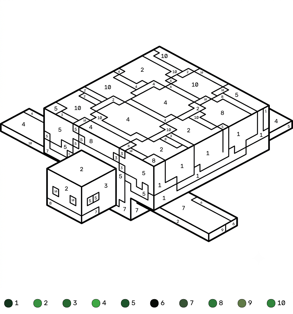 Turtle Minecraft 12 páginas para colorear Turtle Minecraft coloring by numbers imprimibles