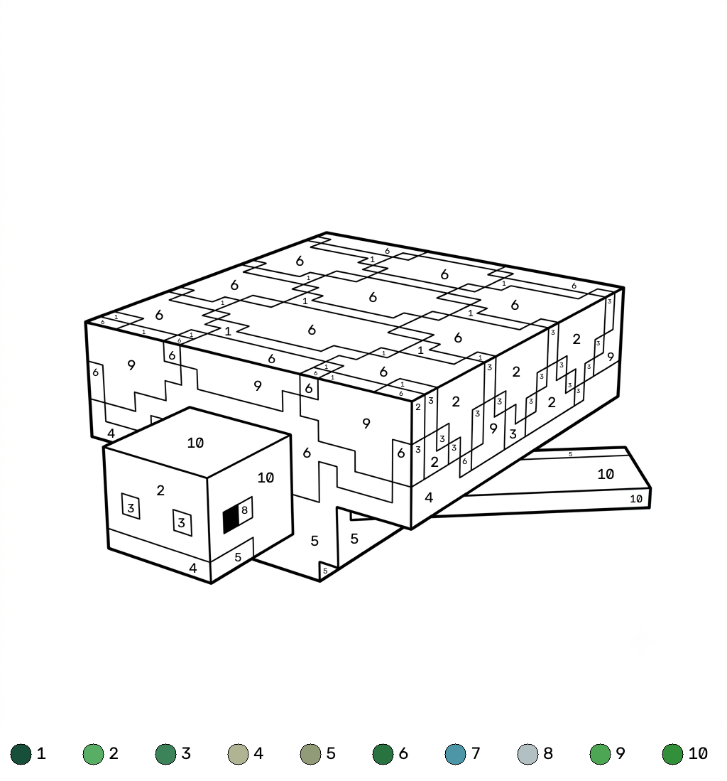Turtle Minecraft 13 Turtle Minecraft coloring by numbers páginas para colorear