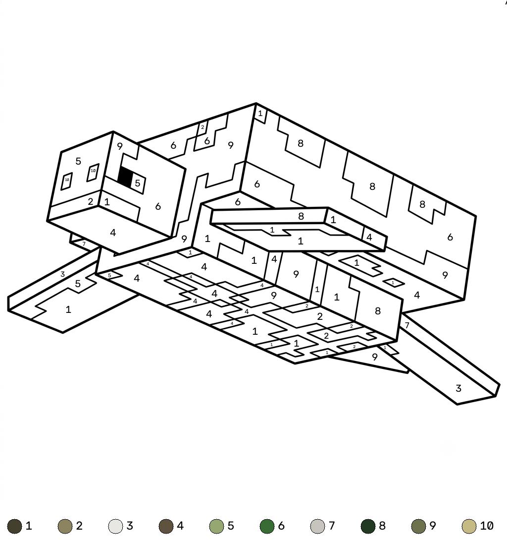 Turtle Minecraft 21 dibujos para colorear Turtle Minecraft coloring by numbers