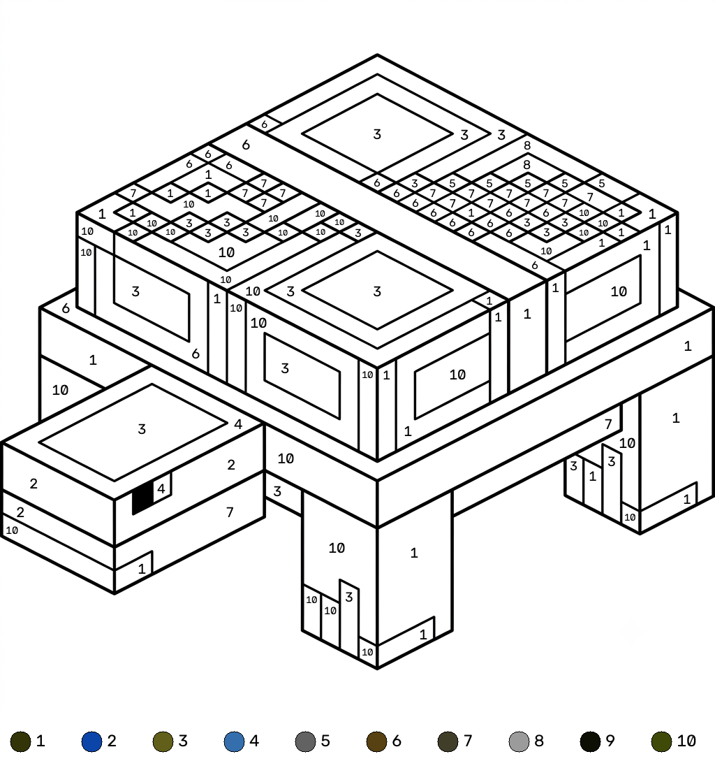 Turtle Minecraft 19 páginas para colorear gratis Turtle Minecraft coloring by numbers