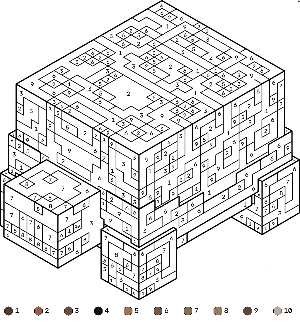 Turtle Minecraft 18 páginas para colorear para imprimir gratis Turtle Minecraft coloring by numbers