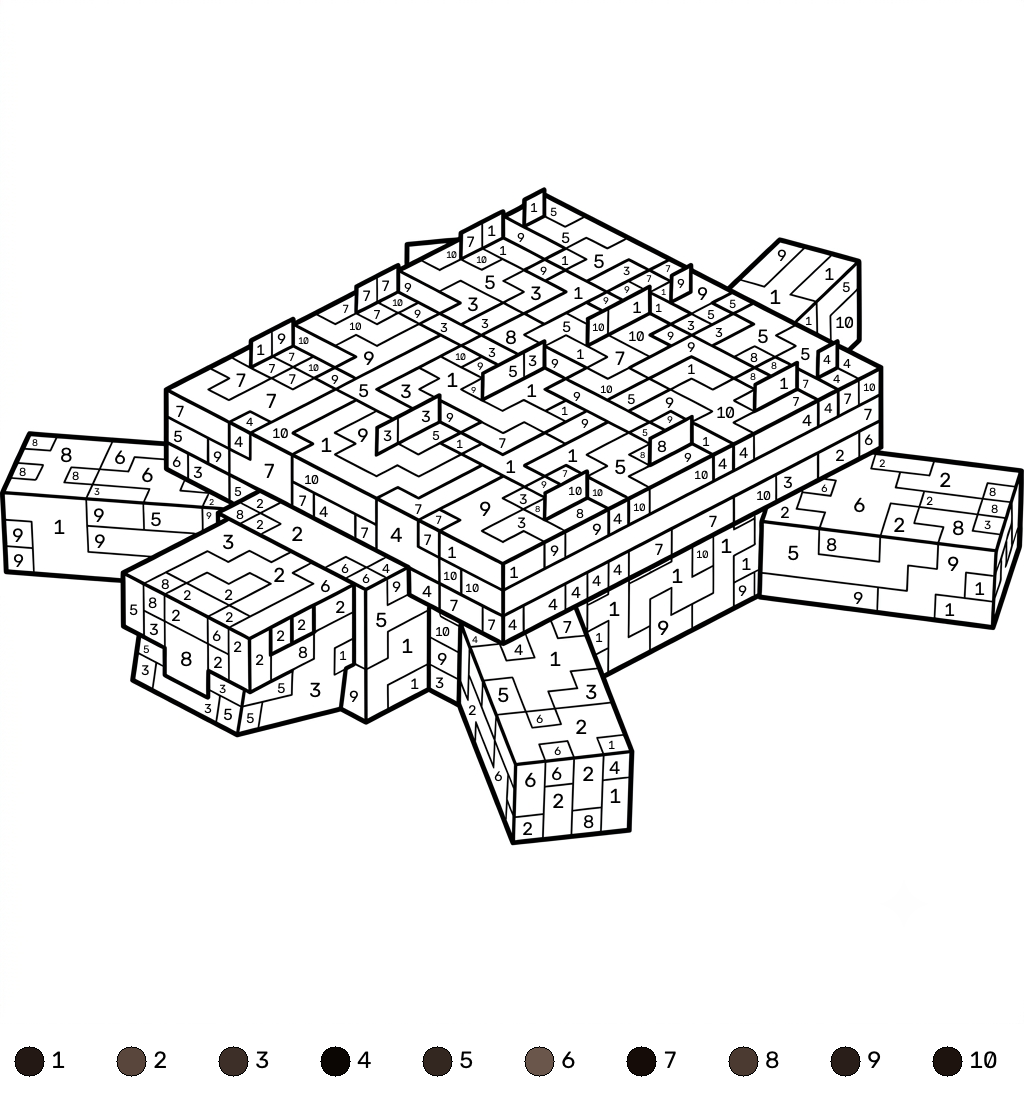 Turtle Minecraft 17 lindas páginas para colorear Turtle Minecraft coloring by numbers