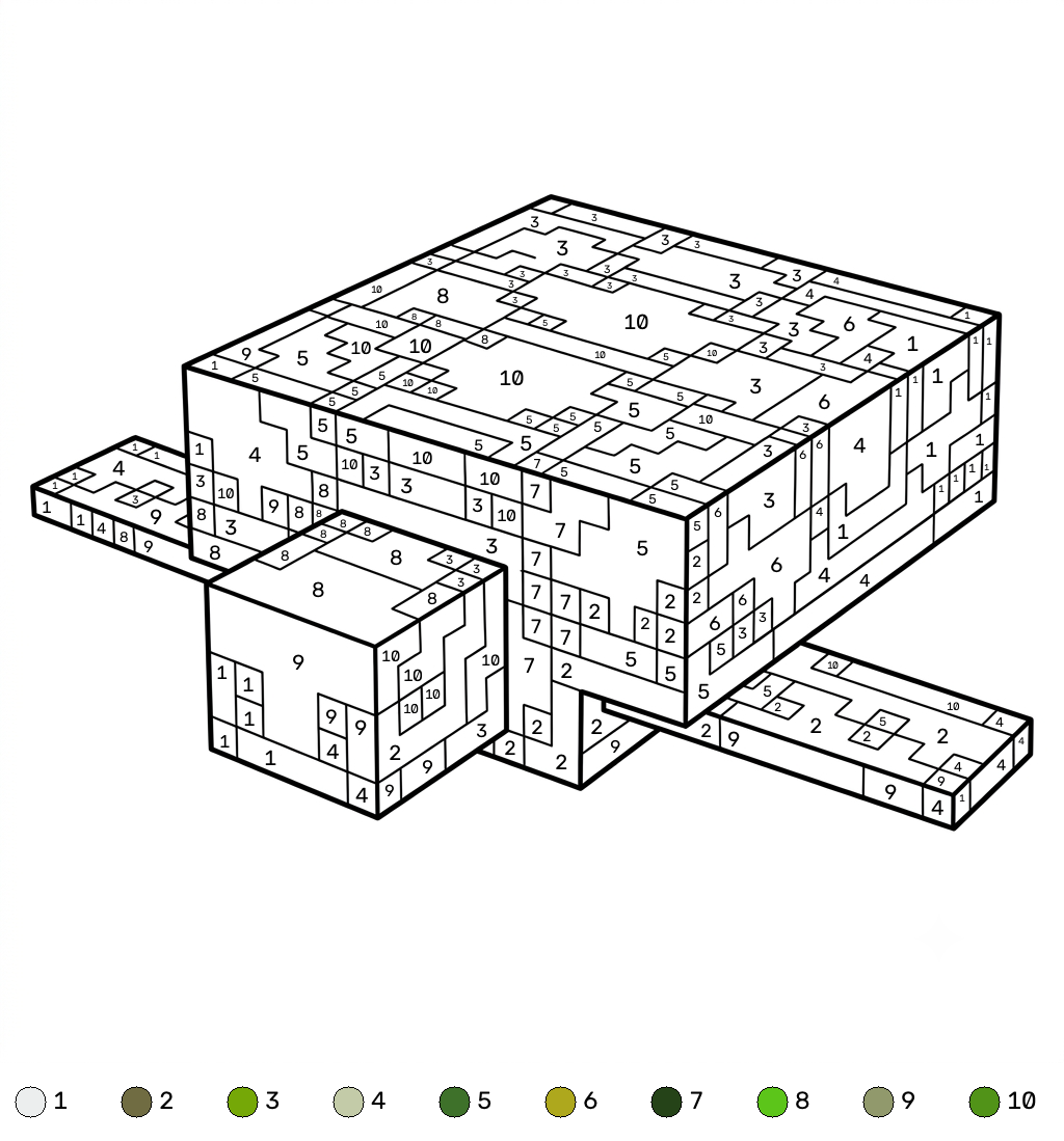 Turtle Minecraft 14 páginas para colorear gratis Turtle Minecraft coloring by numbers pdf